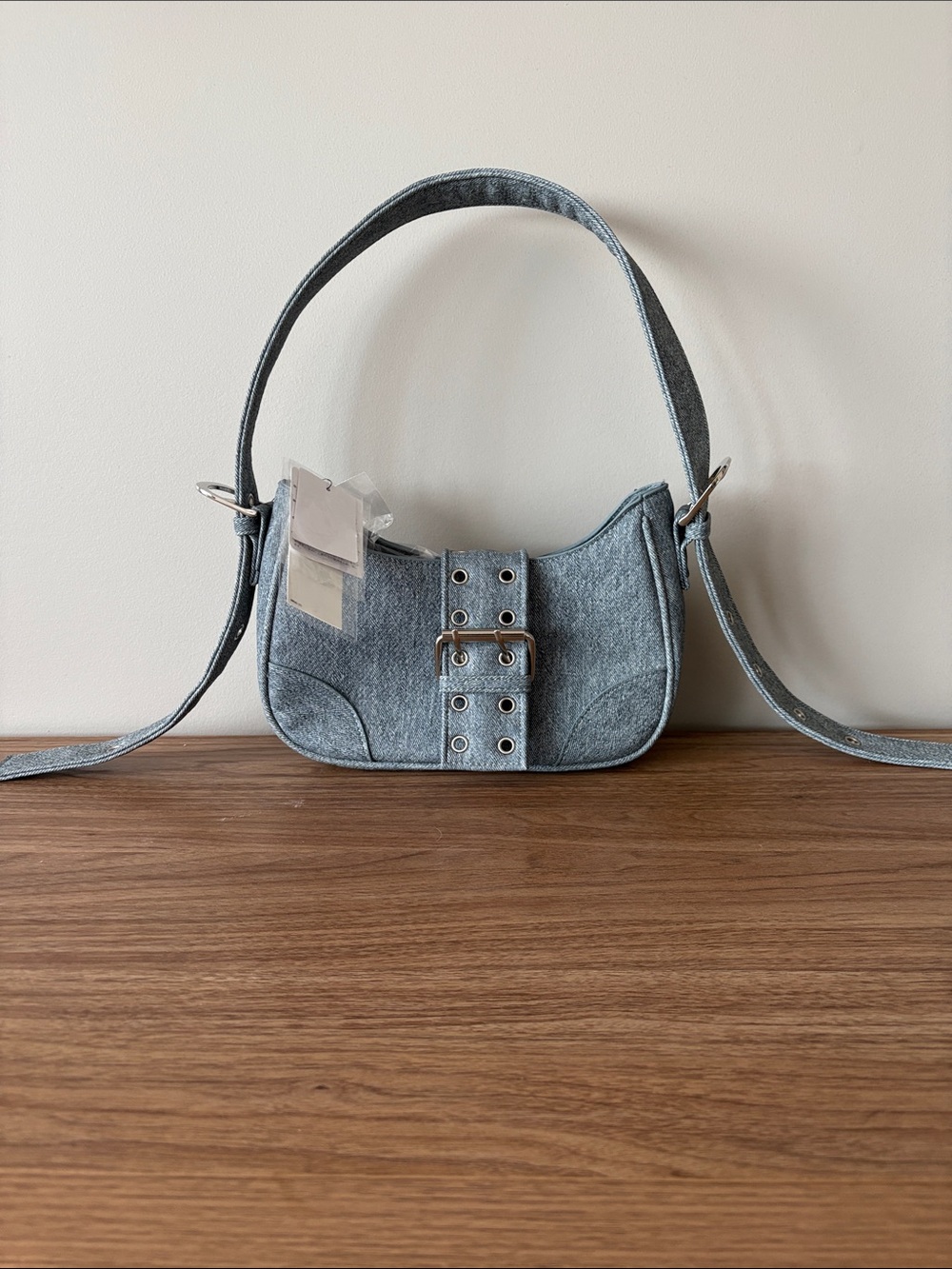 WEGO Blue Denim Shoulder Bag with Buckle Accent